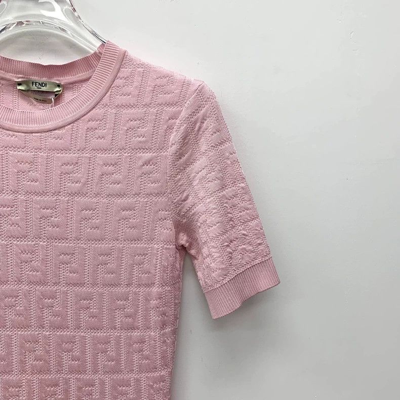 Fendi Fendi Pink Logo Short Sleeve Knit Dress Size M / US 6-8 / IT 42-44 - 3 Thumbnail