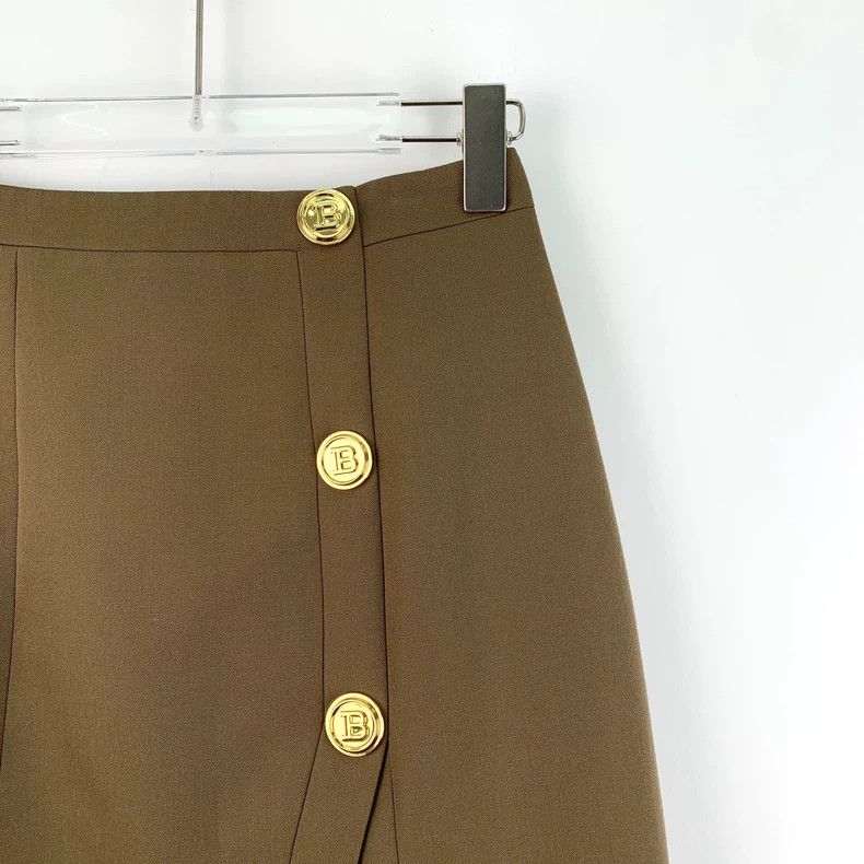 Balmain Balmain Brown Button Detail Wool Skirt Size 36" / US 14 / IT 50 - 3 Thumbnail