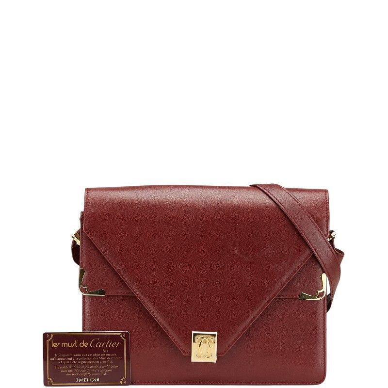 バッグ Cartier Must Line Drawstring Shoulder Cartier Must Line Drawstring Shoulder Bag Leather Brown 30cm×20cm