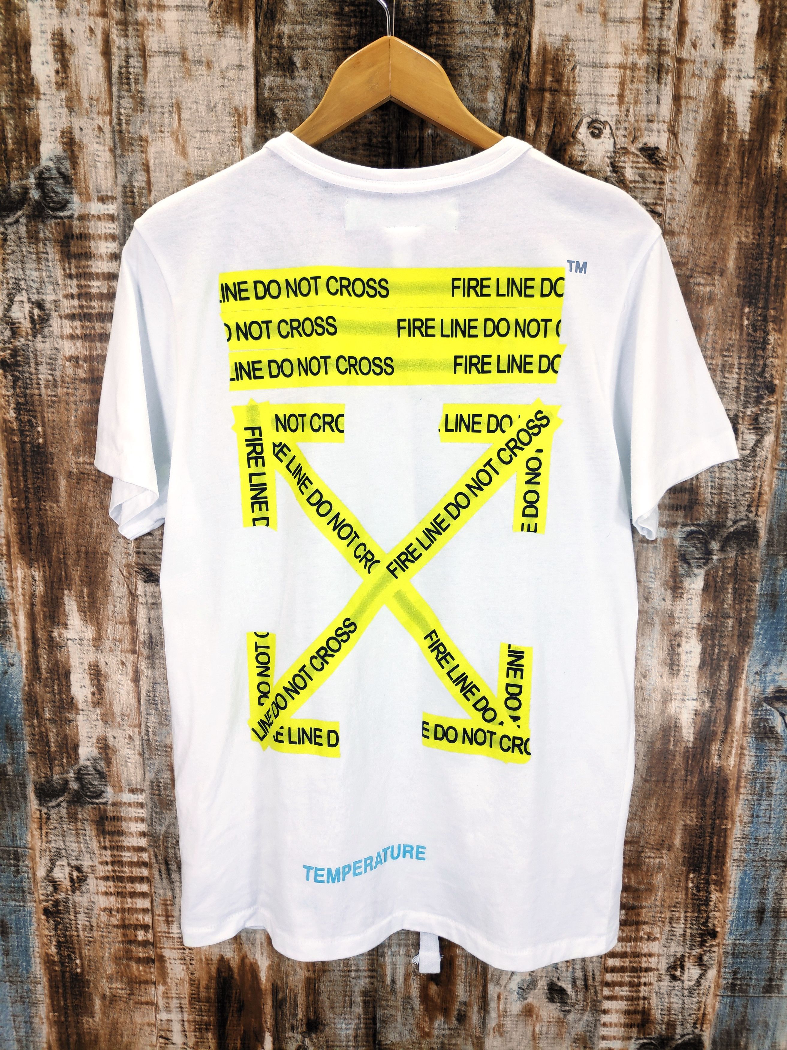 Off White White Fire Tape Fire Line Do Not Cross tee T shirt Grailed