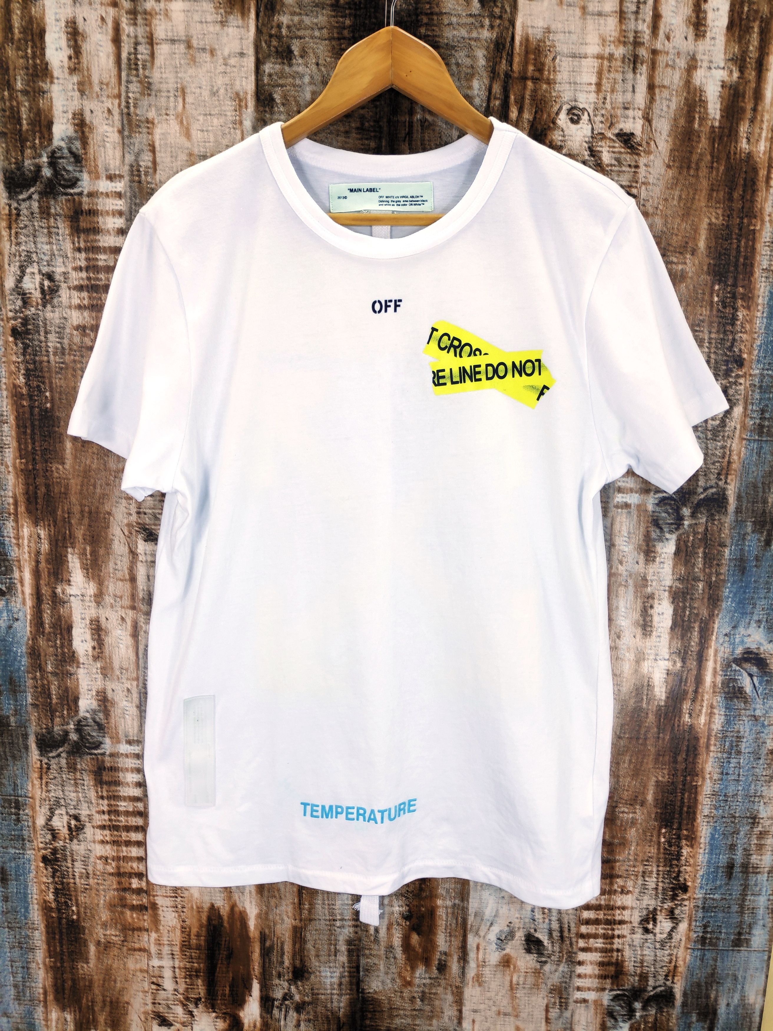 Off White White Fire Tape Fire Line Do Not Cross tee T shirt Grailed