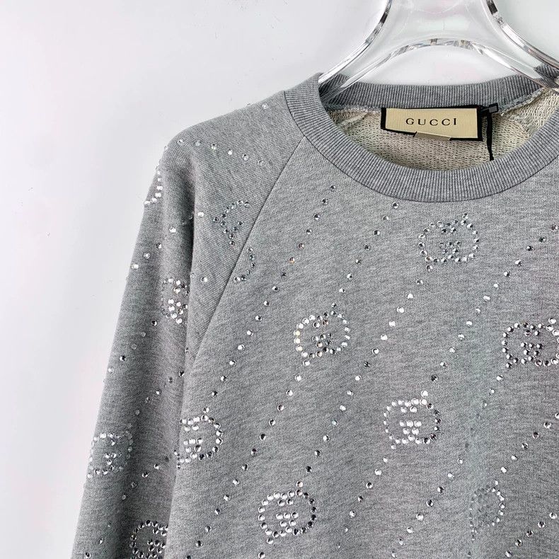 Gucci Gucci Gray Crystal Cotton Long Sleeve Sweatshirt Size M / US 6-8 / IT 42-44 - 3 Thumbnail