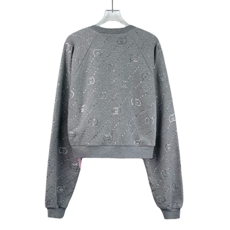 Gucci Gucci Gray Crystal Cotton Long Sleeve Sweatshirt Size M / US 6-8 / IT 42-44 - 2 Thumbnail