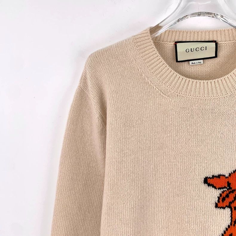 Gucci Gucci Beige Deer Graphic Knit Sweater Size M / US 6-8 / IT 42-44 - 3 Thumbnail