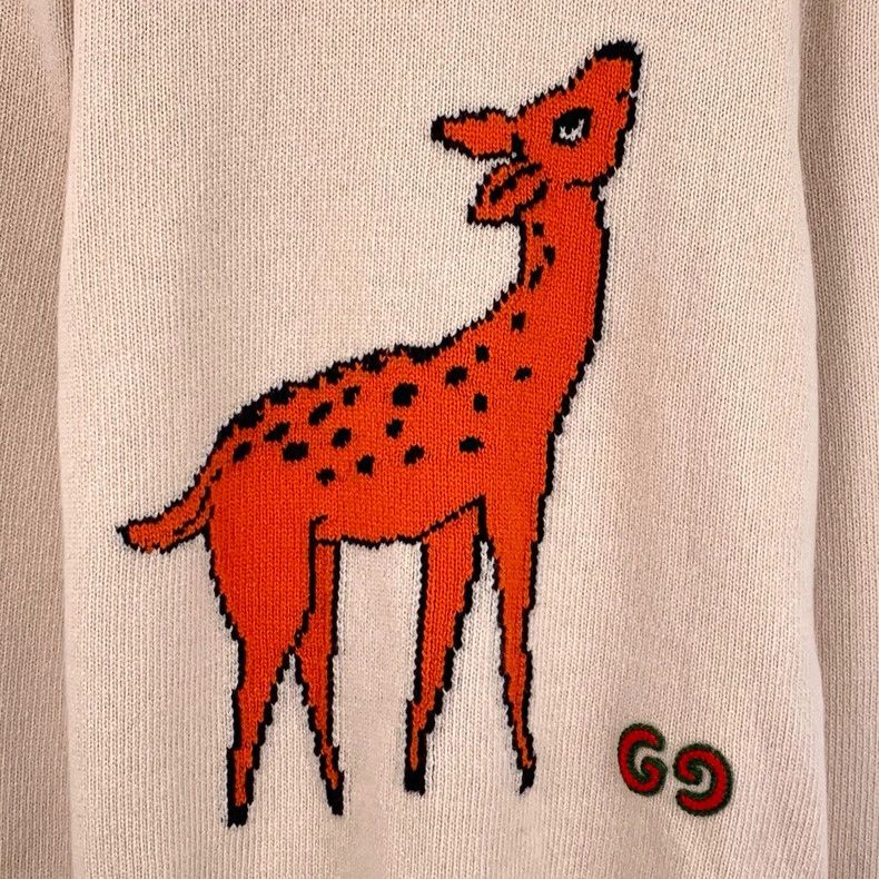 Gucci Gucci Beige Deer Graphic Knit Sweater Size M / US 6-8 / IT 42-44 - 4 Thumbnail