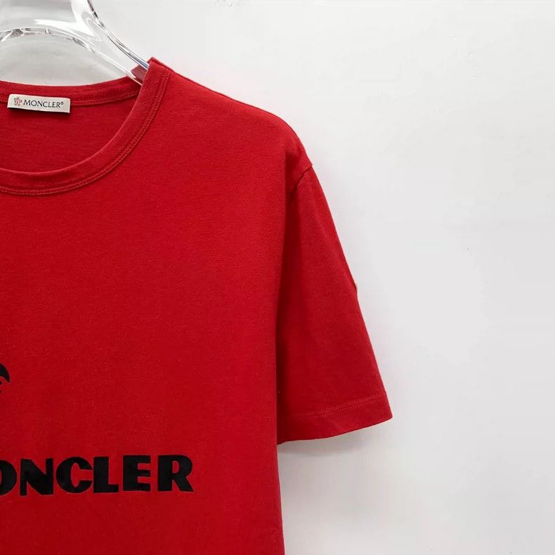 Moncler Moncler Red Logo Printed Cotton T-Shirt Size L / US 10 / IT 46 - 3 Thumbnail