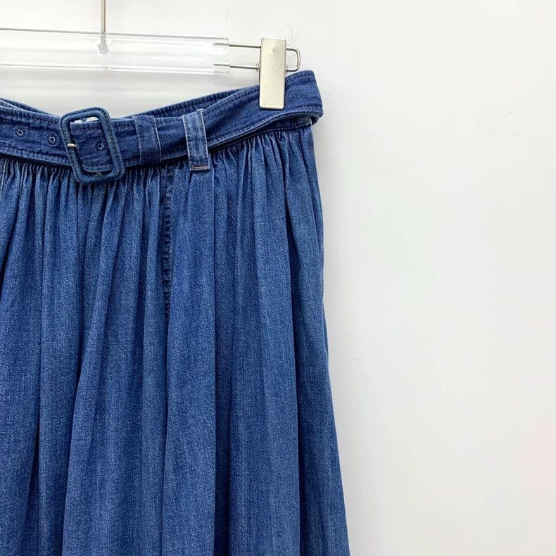 Prada Prada Blue Belted Pleated Denim Skirt Size 40" / US 18 - 3 Thumbnail