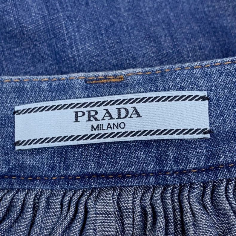 Prada Prada Blue Belted Pleated Denim Skirt Size 40" / US 18 - 5 Thumbnail