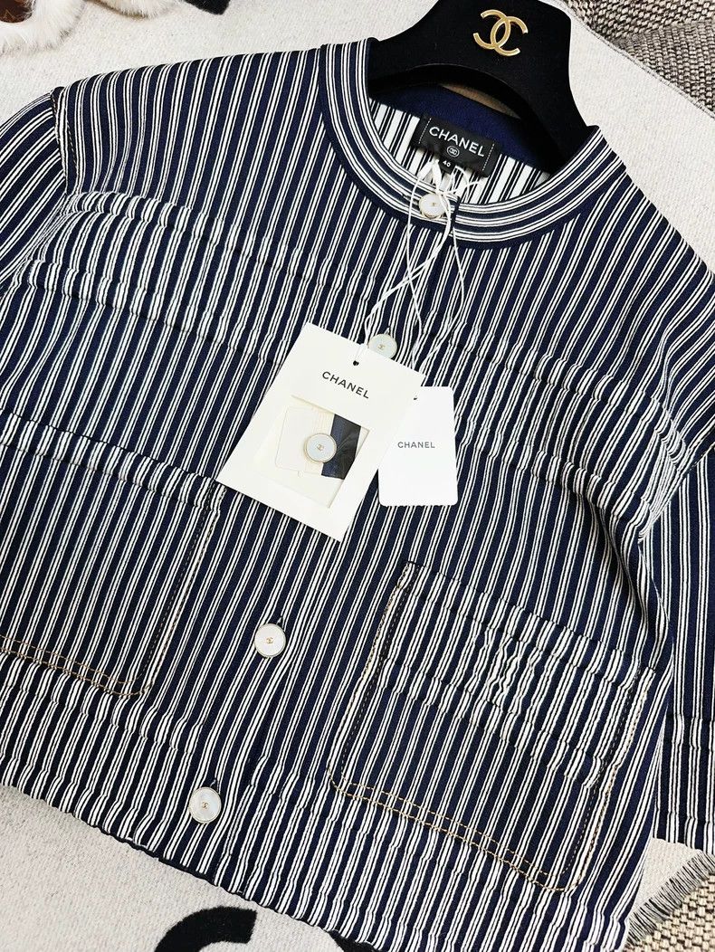 Chanel Chanel Striped Blue and White Jacket Size L / US 10 / IT 46 - 2 Thumbnail