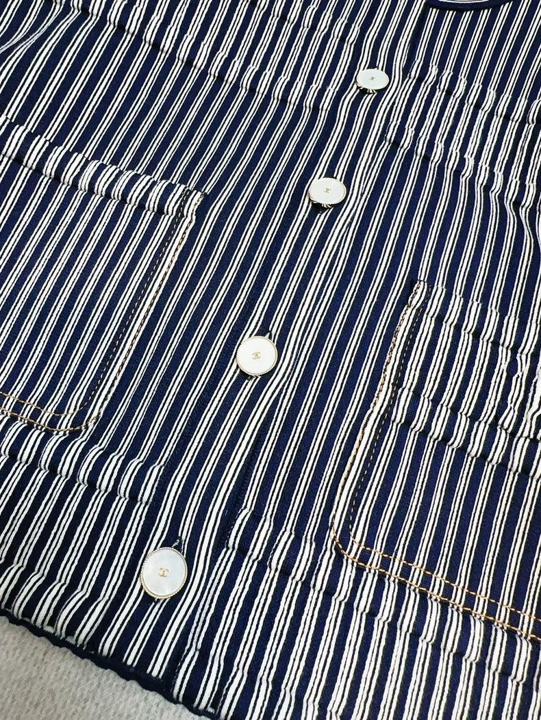 Chanel Chanel Striped Blue and White Jacket Size L / US 10 / IT 46 - 4 Thumbnail