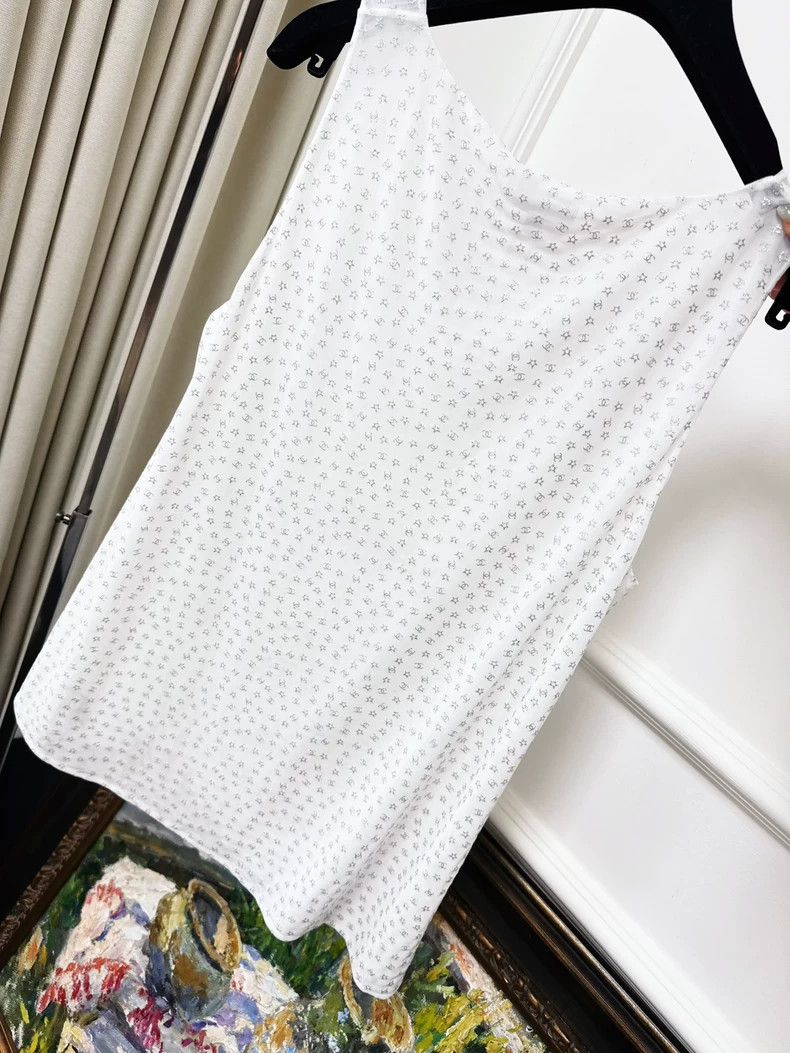 Chanel Chanel Silver Star Embroidered White Tank Top Size L / US 10 / IT 46 - 3 Thumbnail