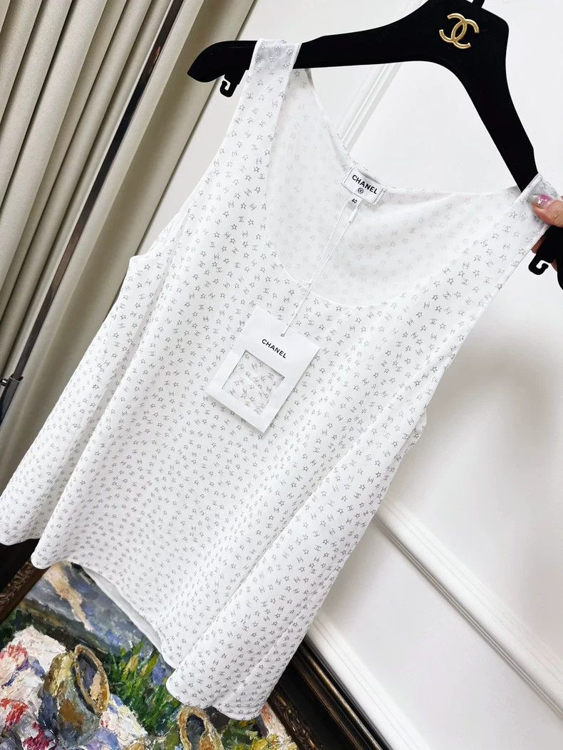 Chanel Chanel Silver Star Embroidered White Tank Top Size L / US 10 / IT 46 - 2 Thumbnail
