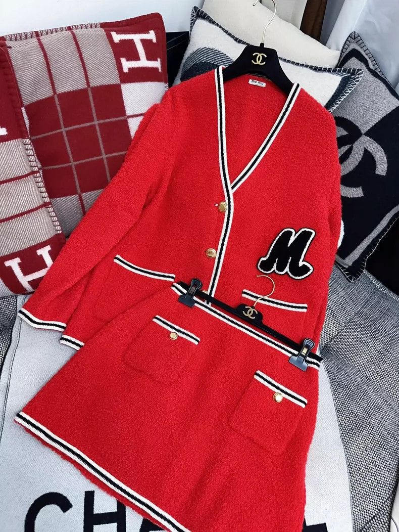 Prada Miu Miu Red Knit Skirt with Pockets Size 42" / US 20 - 7 Thumbnail