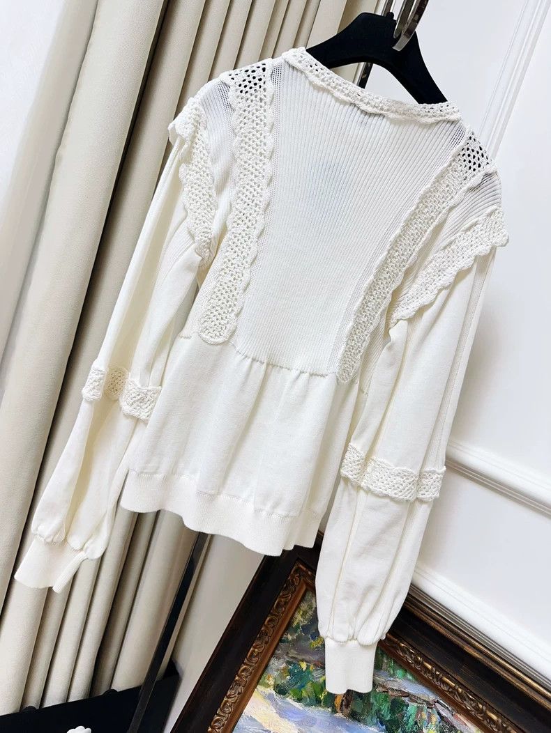 Chanel CHANEL Cream Long Sleeve Knit Lace Top Size XS / US 0-2 / IT 36-38 - 2 Thumbnail