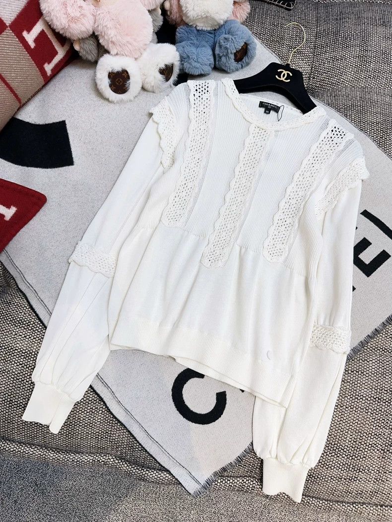 Chanel CHANEL Cream Long Sleeve Knit Lace Top Size XS / US 0-2 / IT 36-38 - 3 Thumbnail