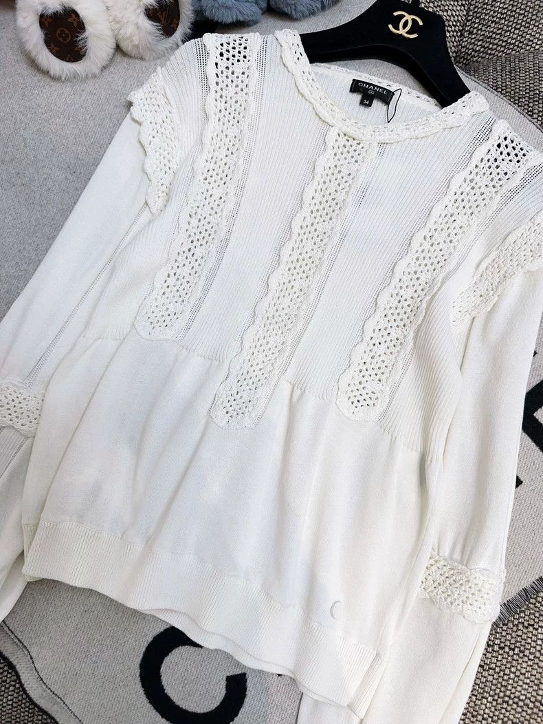 Chanel CHANEL Cream Long Sleeve Knit Lace Top Size XS / US 0-2 / IT 36-38 - 4 Thumbnail