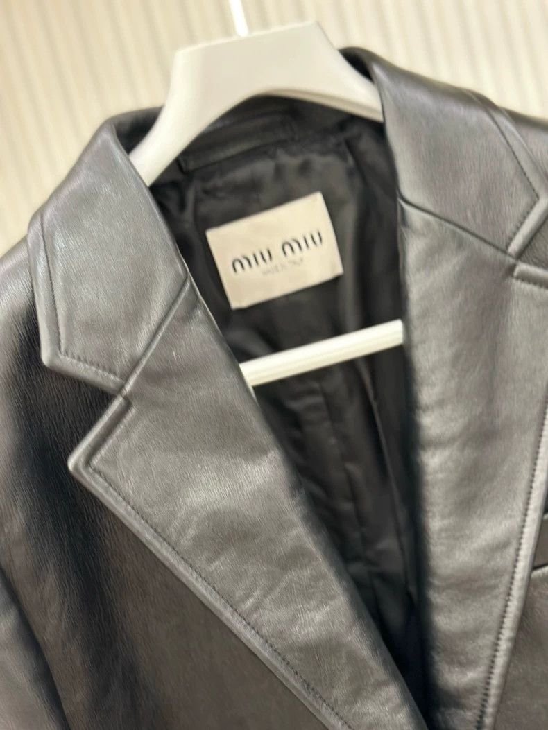 Prada Miu Miu Black Leather Blazer Jacket Size S / US 4 / IT 40 - 4 Thumbnail