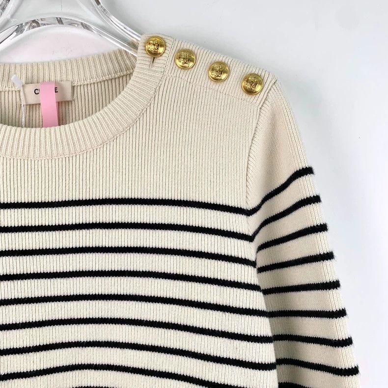 Celine Celine Beige Striped Knit Sweater with Buttons Size XS / US 0-2 / IT 36-38 - 3 Thumbnail