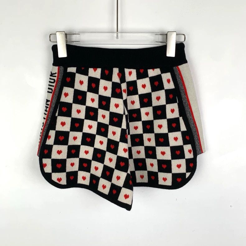 Dior Black White Checkered Heart Knit Shorts Size 34" / US 12 / IT 48 - 2 Thumbnail