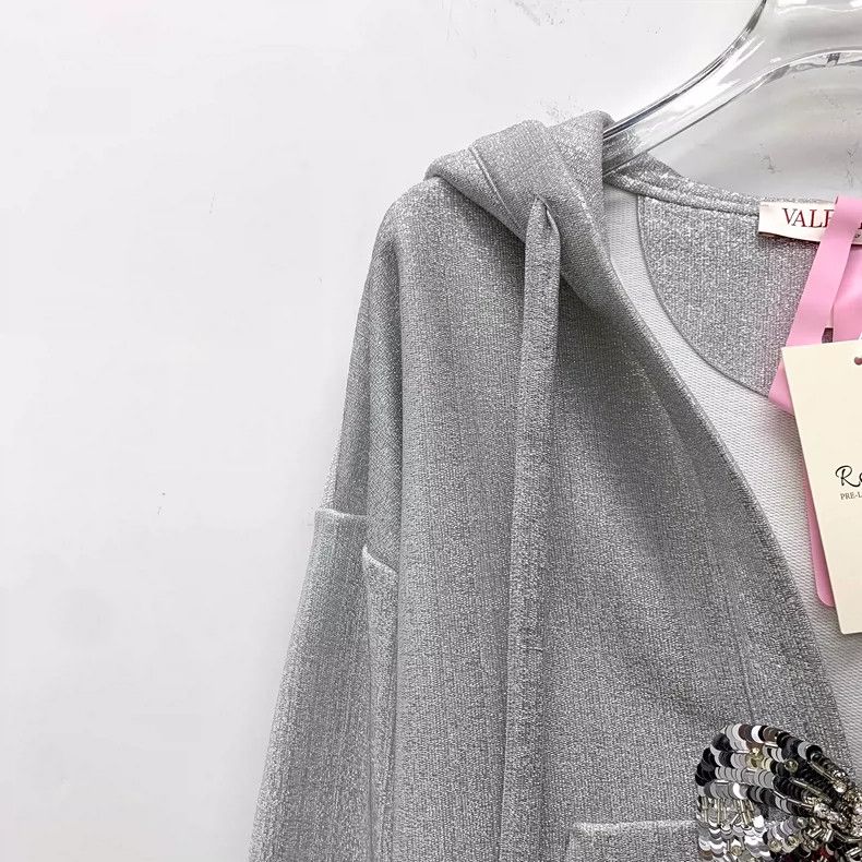 Valentino Silver Sequin Hooded Long Sleeve Sweatshirt Size XS / US 0-2 / IT 36-38 - 3 Thumbnail