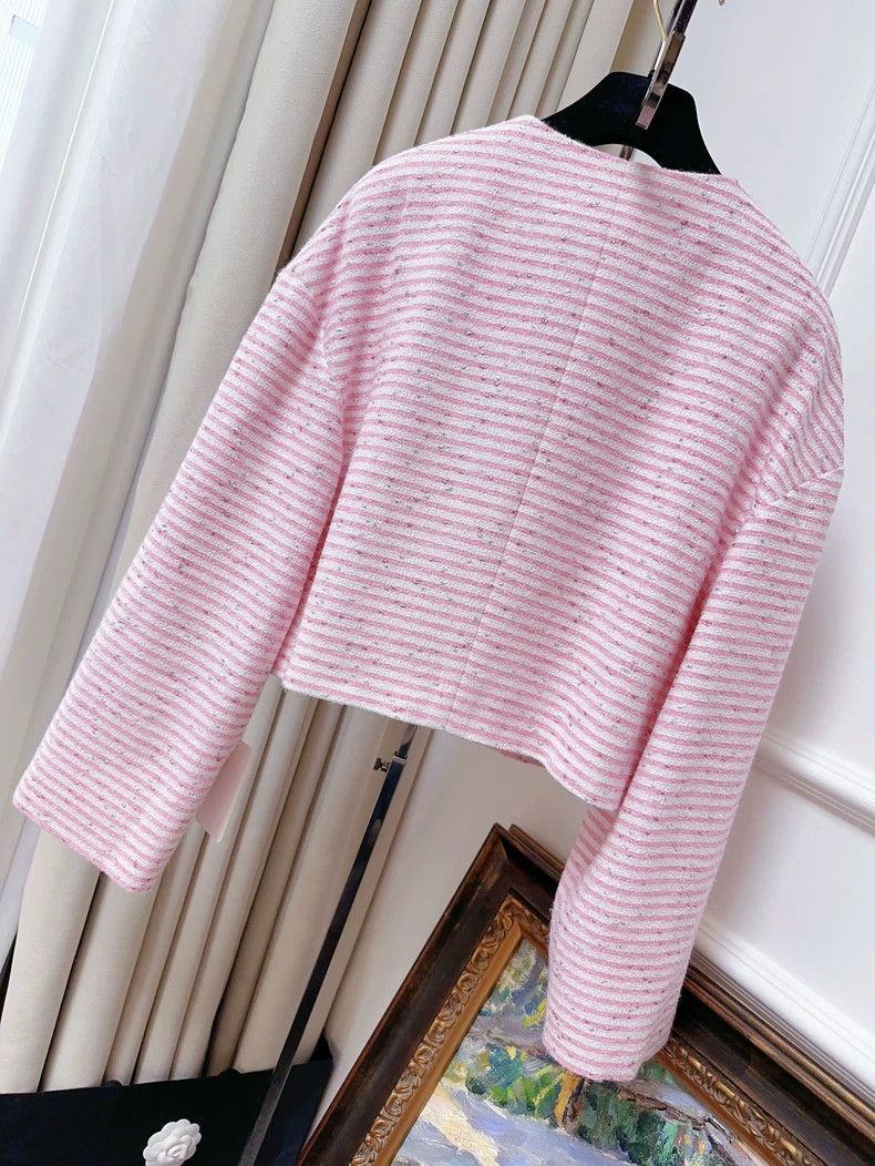 Chanel Chanel Pink Striped Cropped Jacket Size S / US 4 / IT 40 - 2 Thumbnail