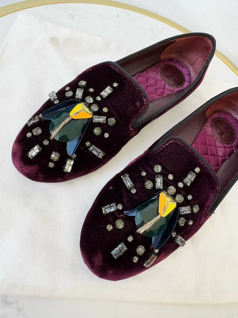 Tory Burch Tory Burch Embellished Velvet Slip-On Shoes Size US 6 / IT 36 - 2 Thumbnail