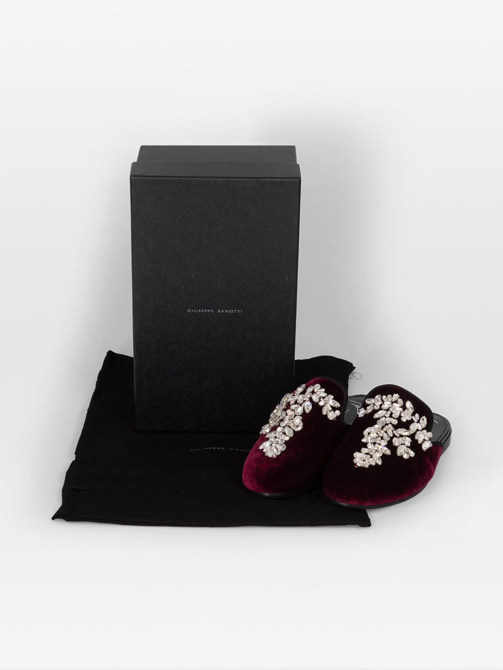 Giuseppe Zanotti Burgundy Velvet Embellished Mules Size US 8.5 / IT 38.5 - 6 Thumbnail