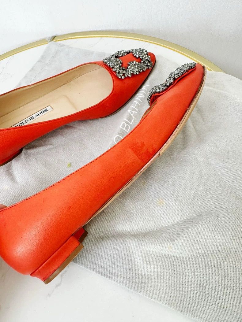 Manolo Blahnik Manolo Blahnik Orange Crystal Embellished Flats Size US 6 / IT 36 - 4 Thumbnail