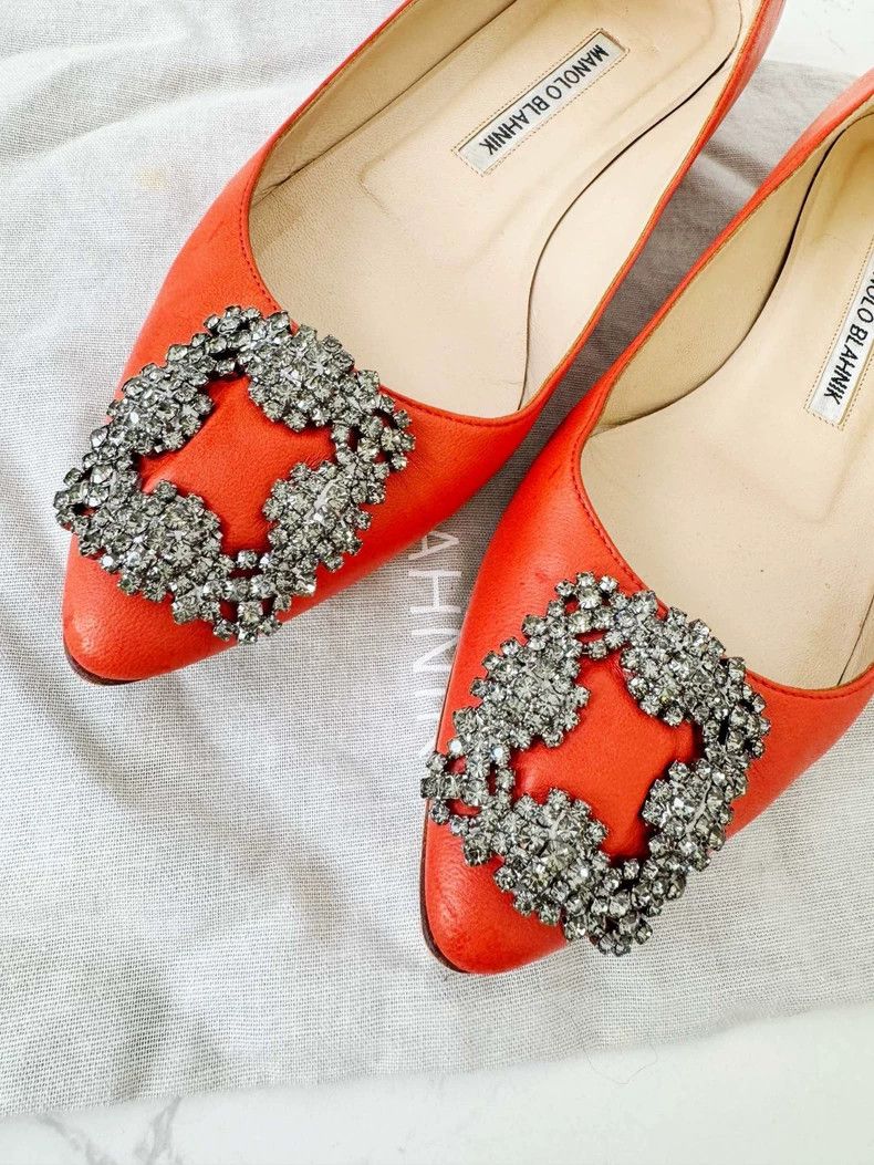 Manolo Blahnik Manolo Blahnik Orange Crystal Embellished Flats Size US 6 / IT 36 - 2 Thumbnail