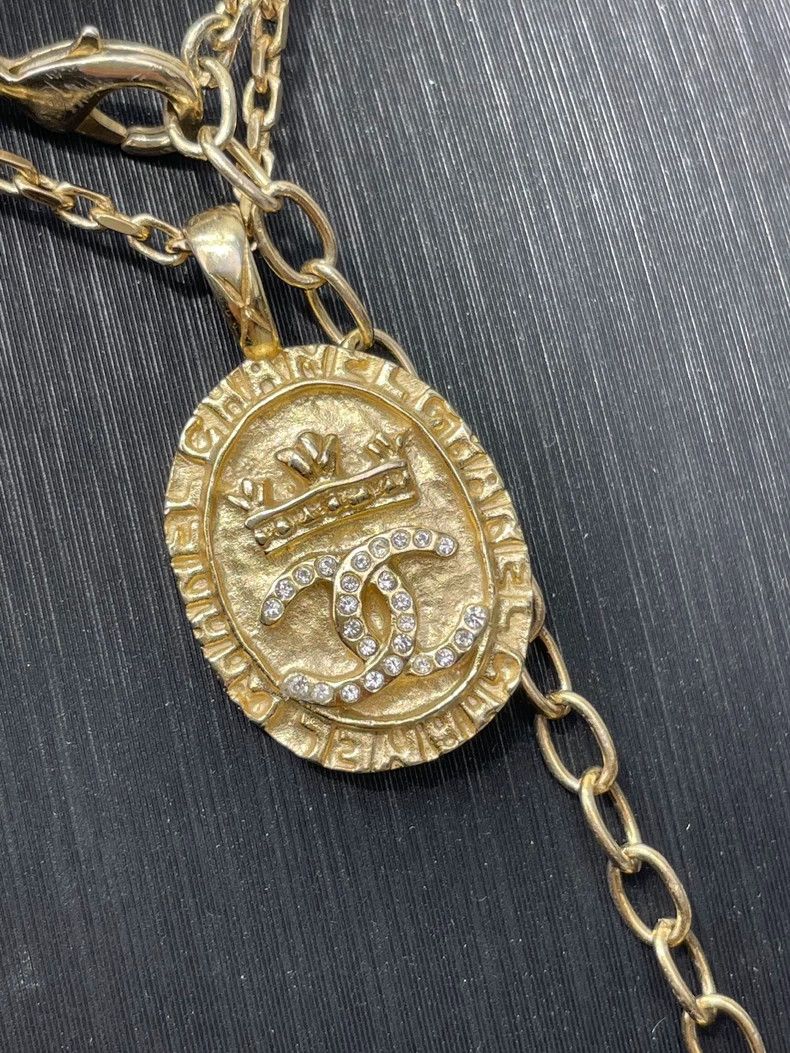 Chanel Crown Coin Crystal Double C Necklace