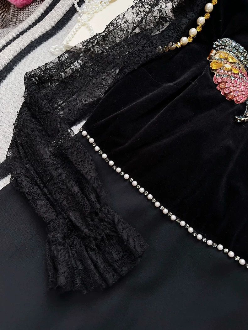 Gucci Black Lace Velvet Bow Tie Dress Size M / US 6-8 / IT 42-44 - 4 Thumbnail