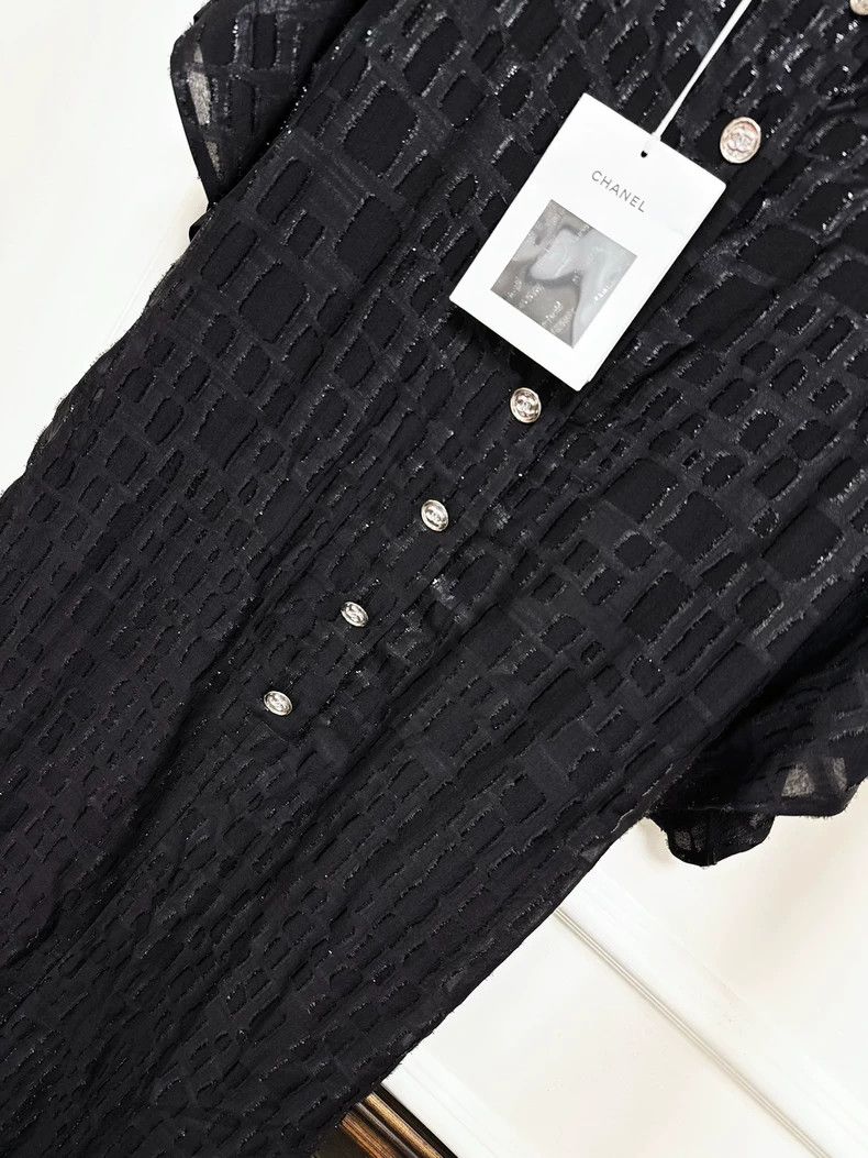 Chanel Chanel Black Silk Long Dress with Texture Size M / US 6-8 / IT 42-44 - 2 Thumbnail