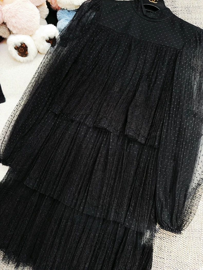 Valentino Valentino Black Lace Ruffle Embroidered Dress Size M / US 6-8 / IT 42-44 - 5 Thumbnail