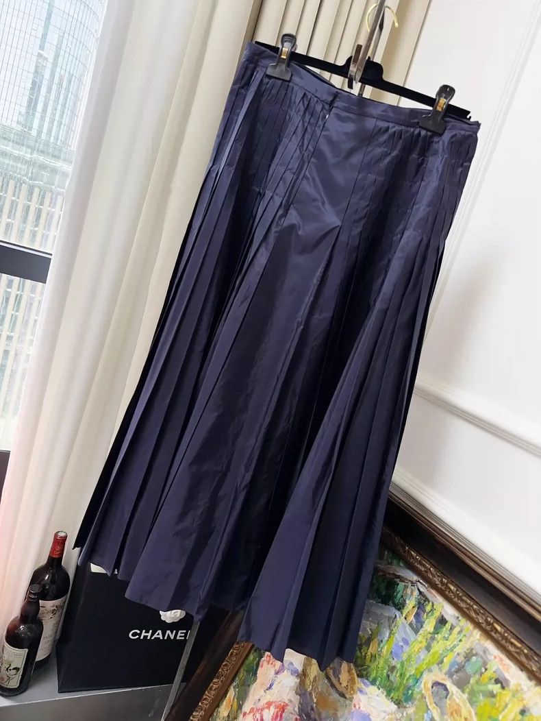 Dior Dior Dark Blue Silk Pleated Midi Skirt Size 42" / US 20 - 2 Thumbnail