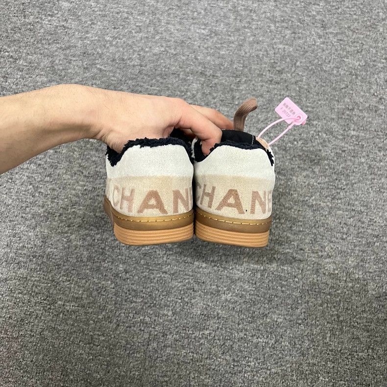 Chanel Pink Beige Suede Sneakers Size 35