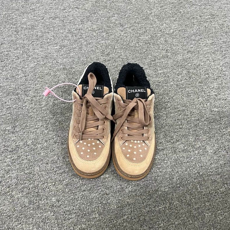 Chanel Pink Beige Suede Sneakers Size 35