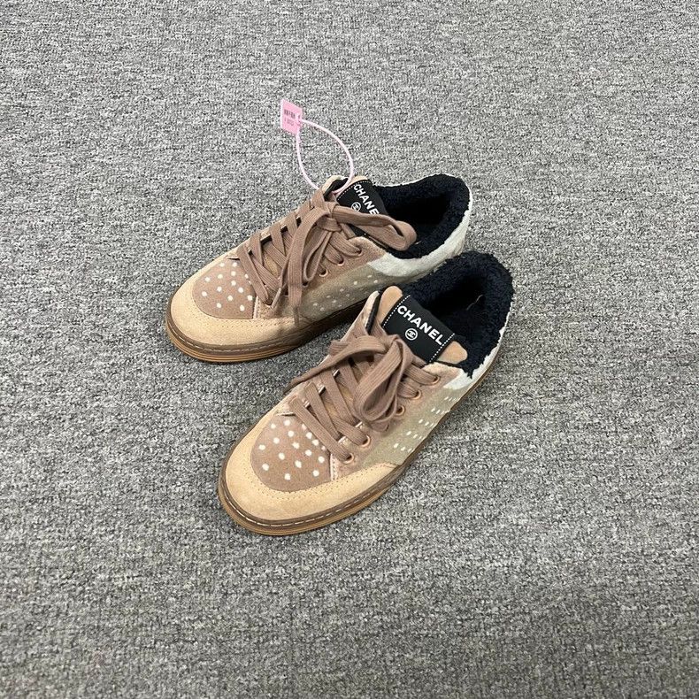 Chanel Pink Beige Suede Sneakers Size 35