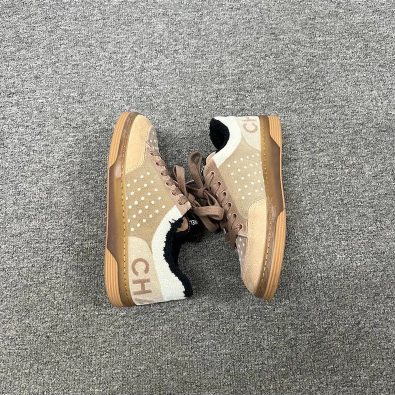 Chanel Pink Beige Suede Sneakers Size 35