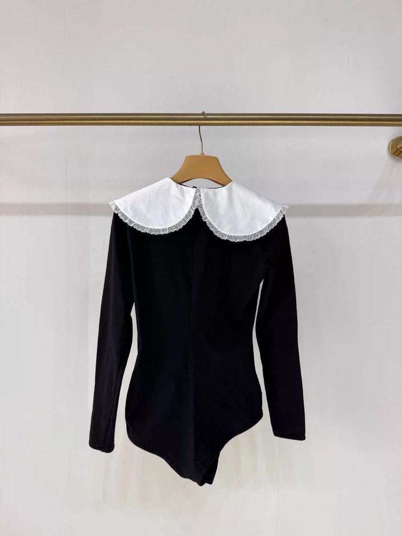 Miu Miu Black and White Doll Collar Bodysuit Size XS / US 0-2 / IT 36-38 - 2 Thumbnail