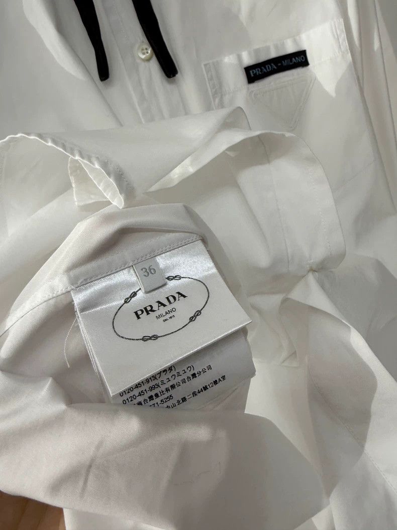 Prada Prada Logo White Shirt with Bow Tie Size S / US 4 / IT 40 - 4 Thumbnail