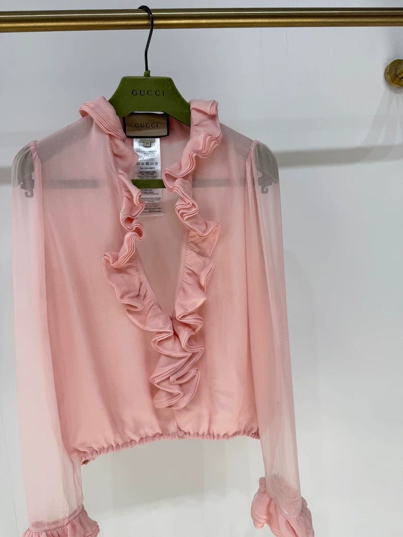 Gucci Gucci Pink Silk Ruffled Blouse Size S / US 4 / IT 40 - 3 Thumbnail