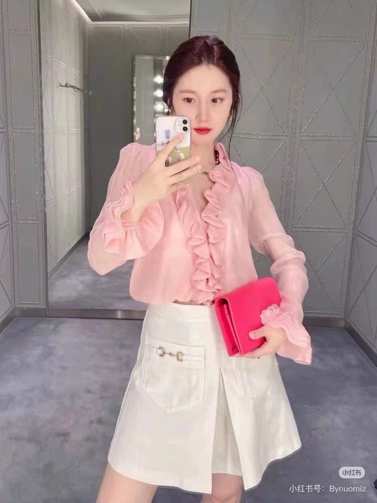 Gucci Gucci Pink Silk Ruffled Blouse Size S / US 4 / IT 40 - 6 Thumbnail