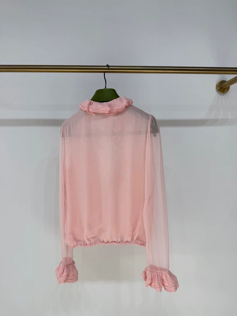 Gucci Gucci Pink Silk Ruffled Blouse Size S / US 4 / IT 40 - 2 Thumbnail