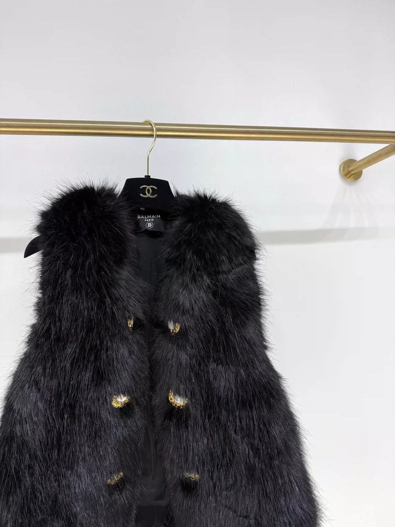 Balmain Balmain Black Fur Vest with Gold Buttons Size S / US 4 / IT 40 - 3 Thumbnail