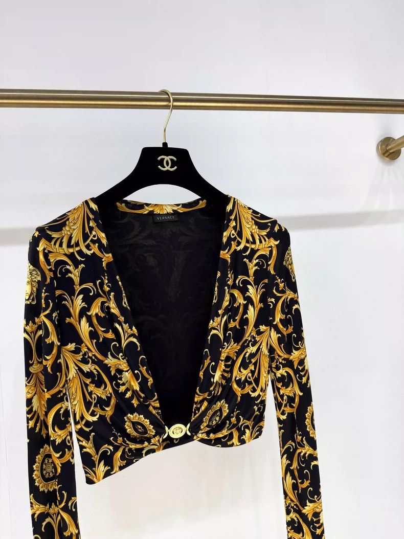 Versace Versace Gold Baroque Open Front Top Size L / US 10 / IT 46 - 3 Thumbnail