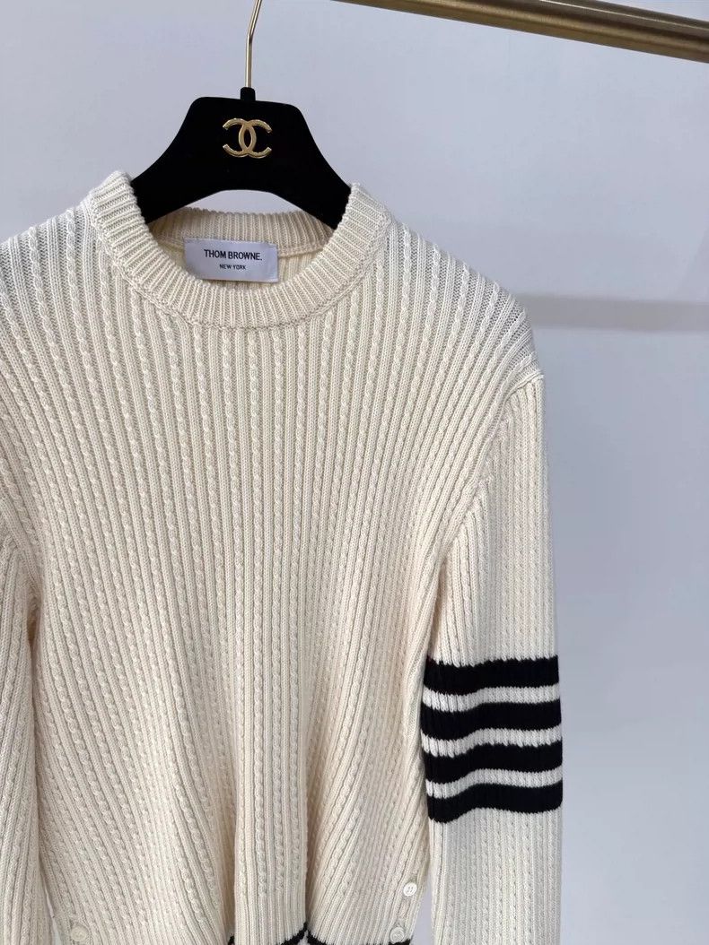 Thom Browne Thom Browne Cream Knit Sweater with Stripes Size M / US 6-8 / IT 42-44 - 3 Thumbnail