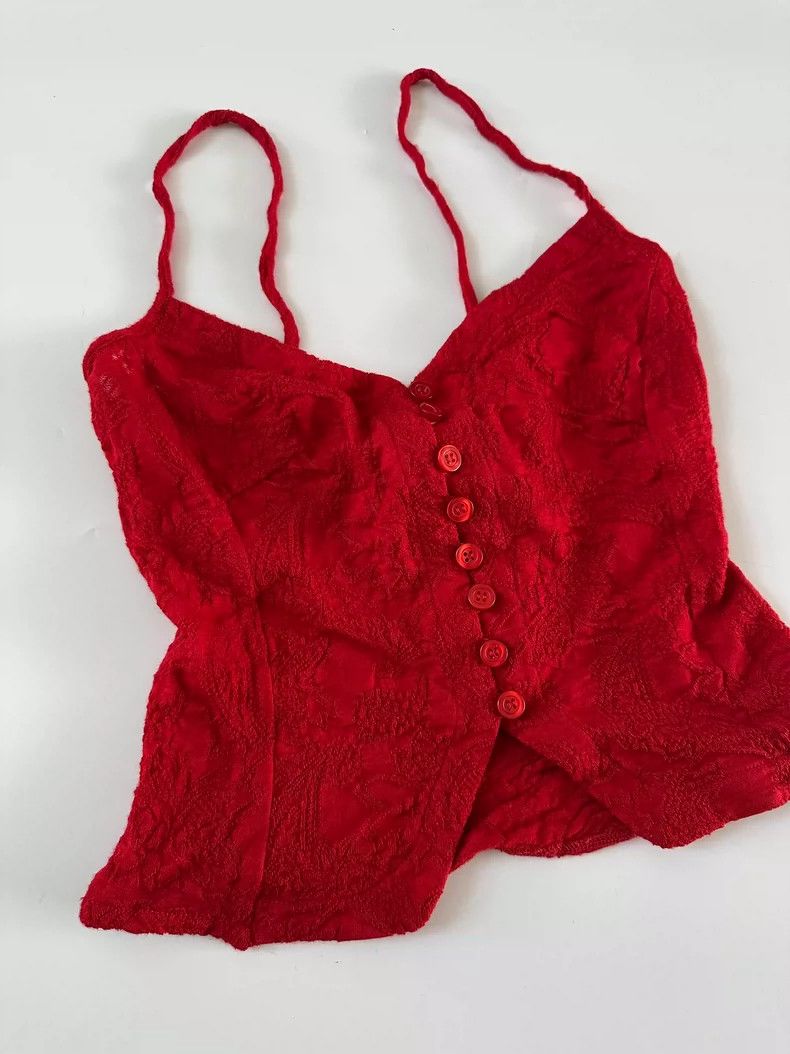 Kenzo Kenzo 80s Red Lace Camisole Top Size S / US 4 / IT 40 - 4 Thumbnail