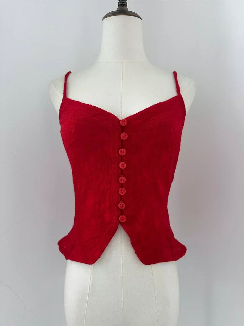 Kenzo Kenzo 80s Red Lace Camisole Top Size S / US 4 / IT 40 - 7 Thumbnail