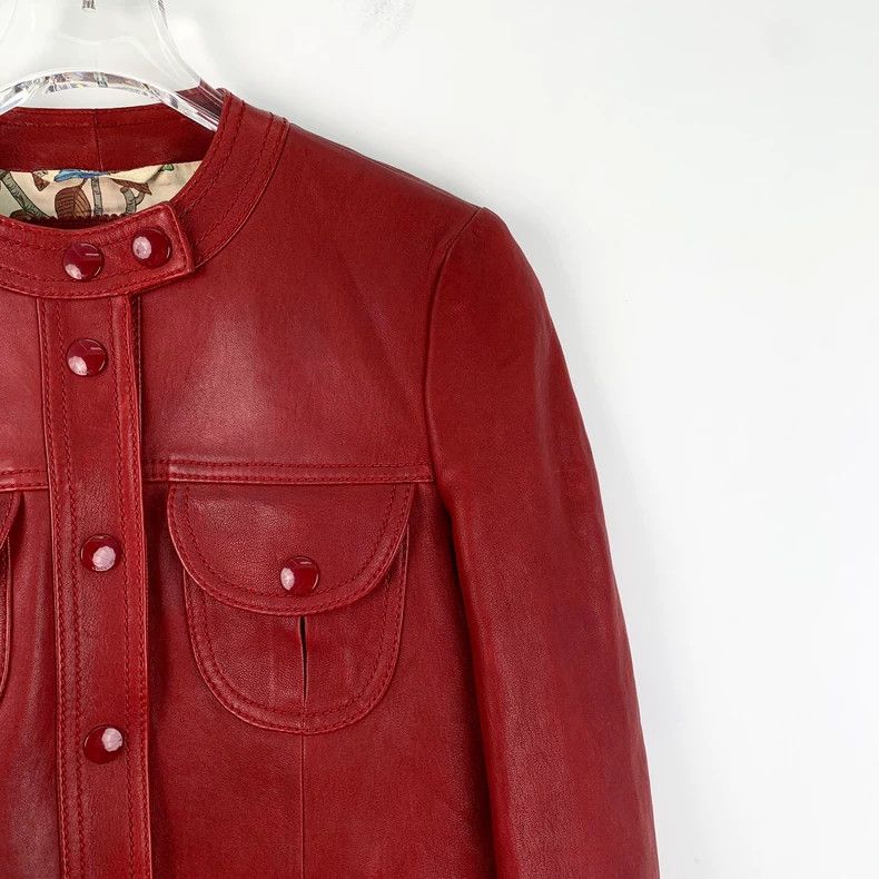 Gucci Gucci Red Leather Long Sleeve Jacket Size XS / US 0-2 / IT 36-38 - 3 Thumbnail