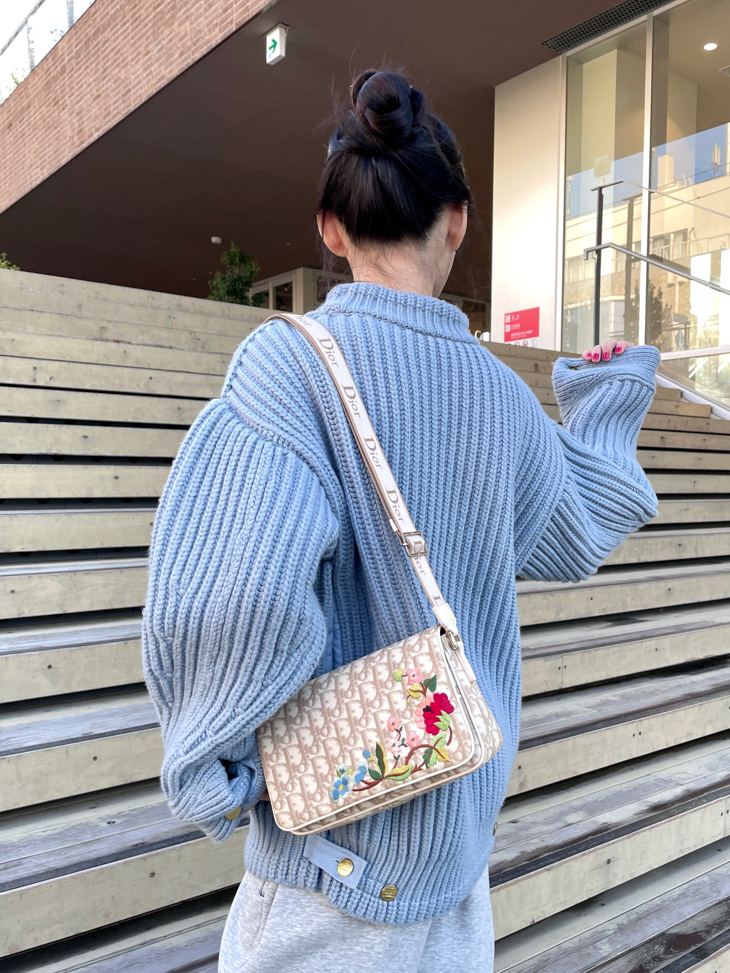 Dior Christian Dior Trotter/Obrique Flower Embroidery Shoulder Bag Beige Size ONE SIZE - 3 Thumbnail